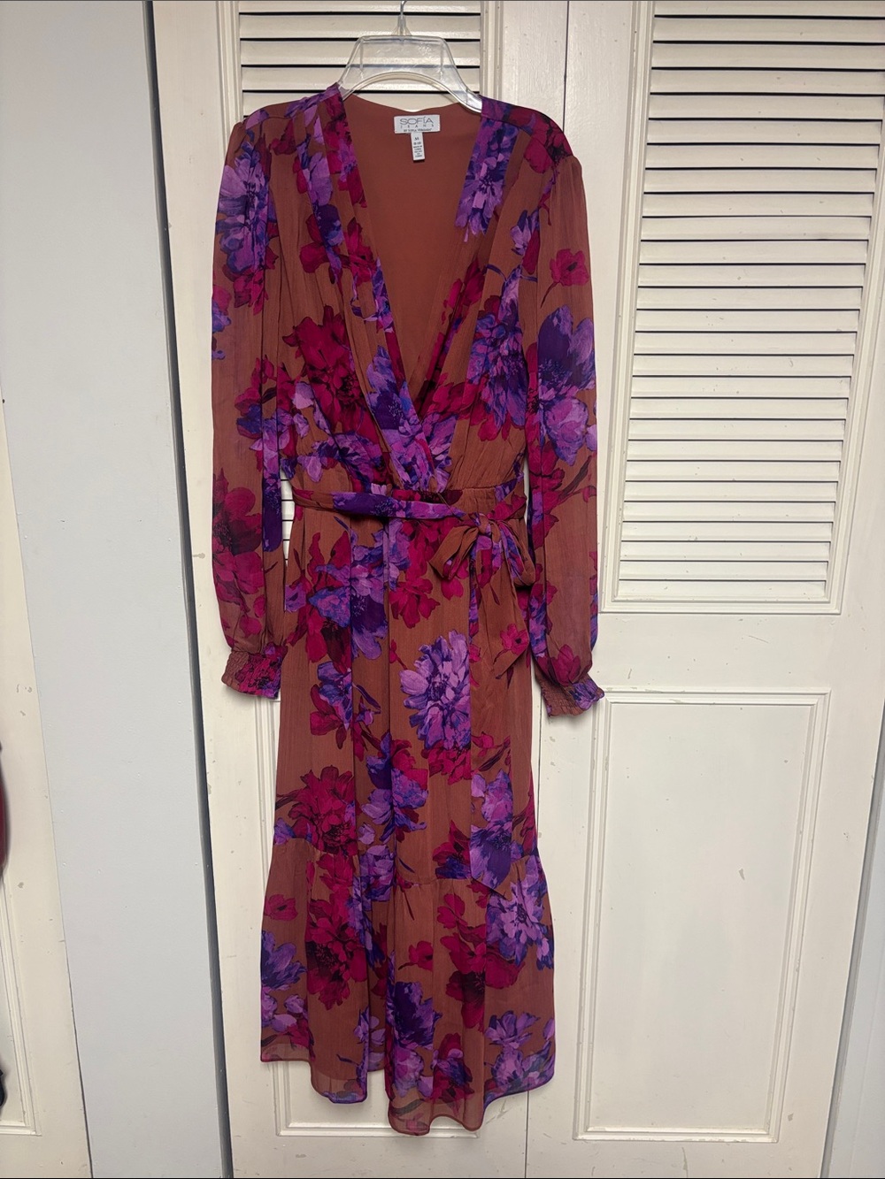 sofia by sofia vergara brown floral long sleeve wrap dress